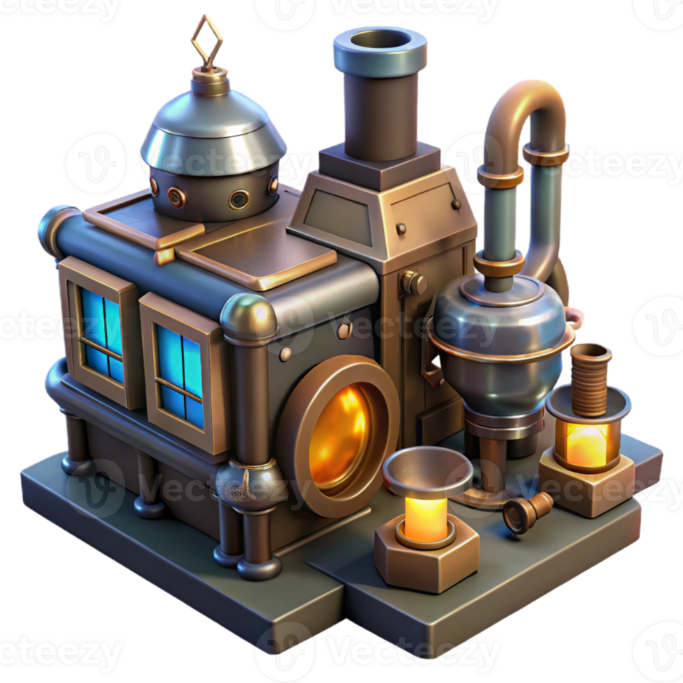 extraordinary classic Steampunk Factory 3D Illustration premium png