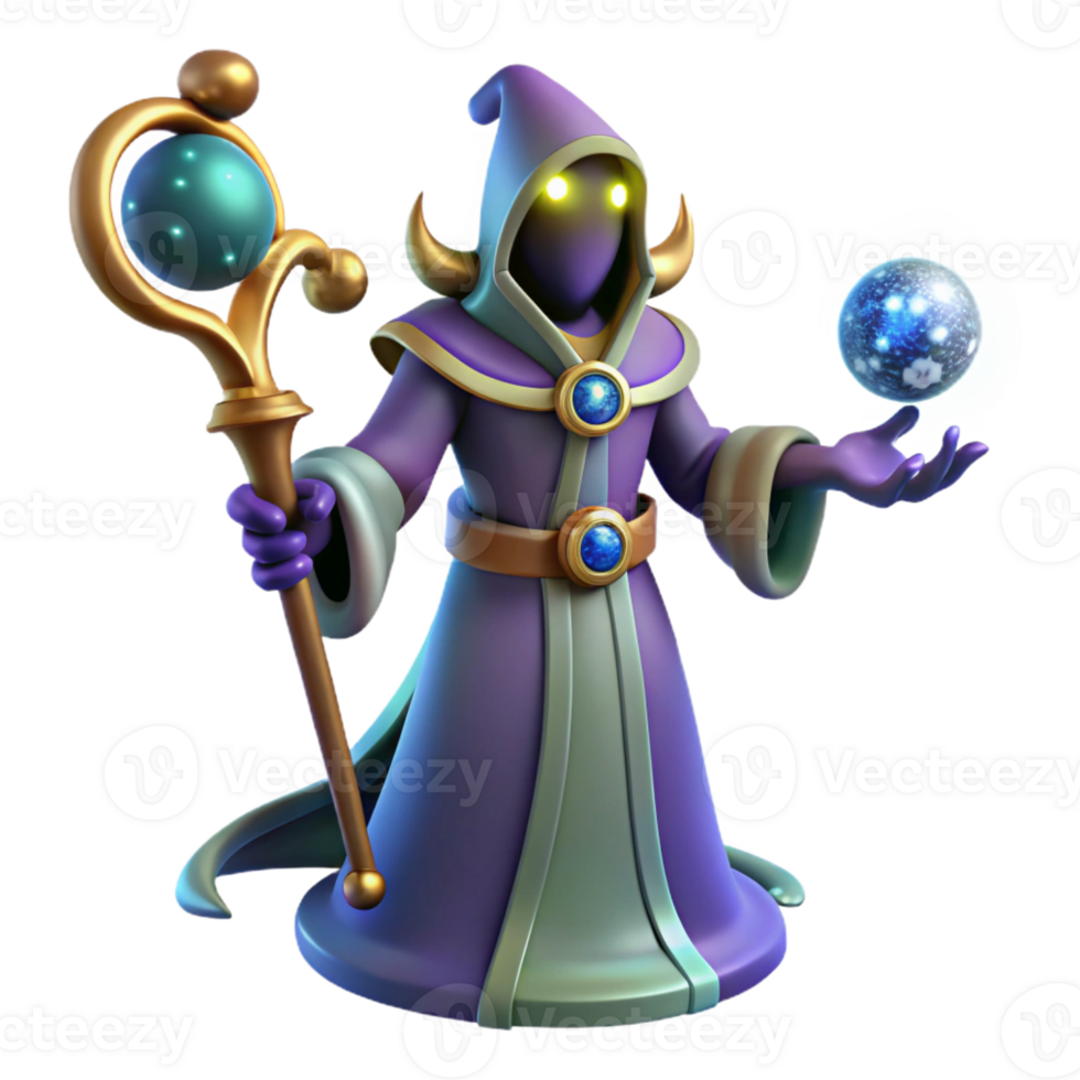 vibrant abstract 3D Render of a Fantasy Wizard high quality png