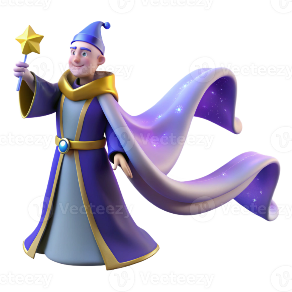 impressive classic 3D Render Cartoon Wizard Magic professional png