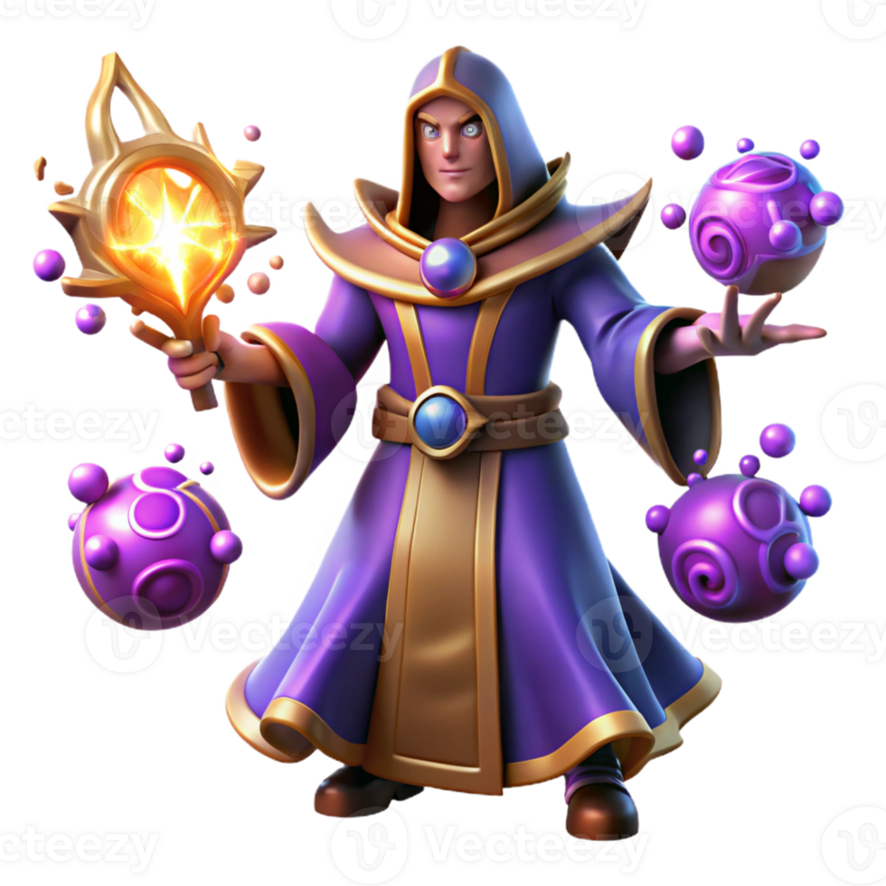 stunning artistic Wizard Game Character 3D Render high resolution png