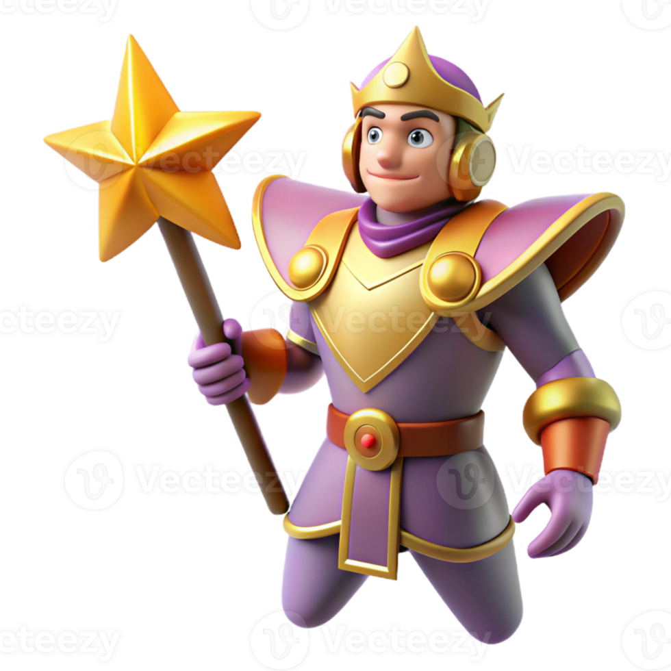 vibrant vintage 3D Cartoon King with Star Wand authentic png