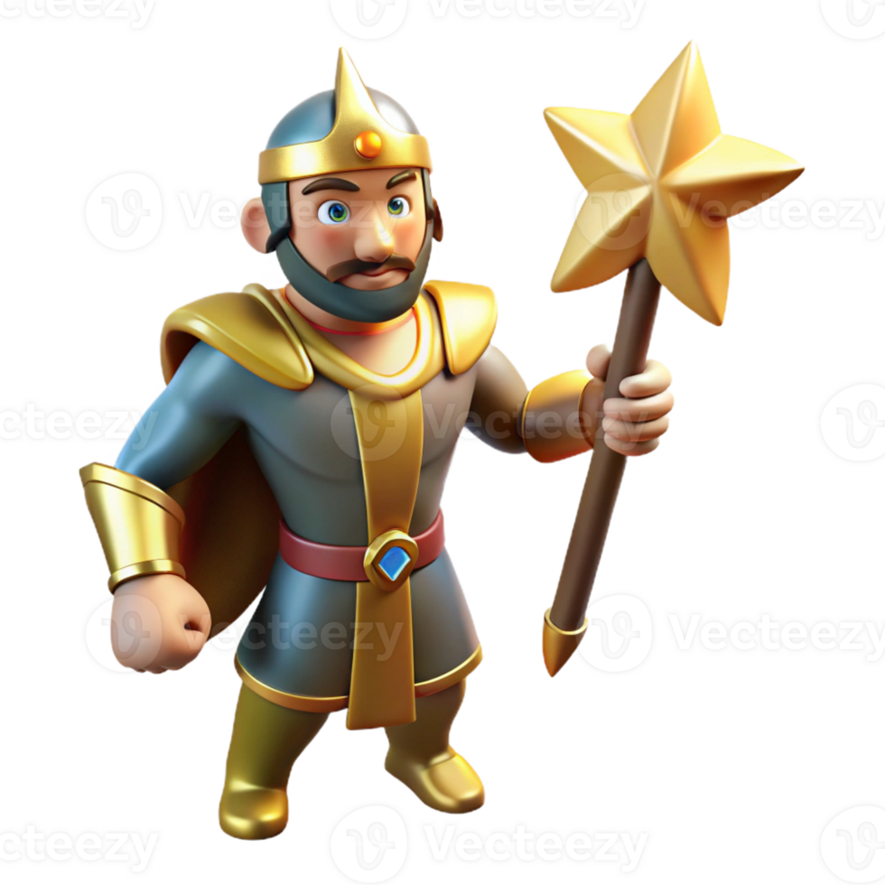 elegant creative 3D Cartoon King with Star Scepter Illustration high resolution png