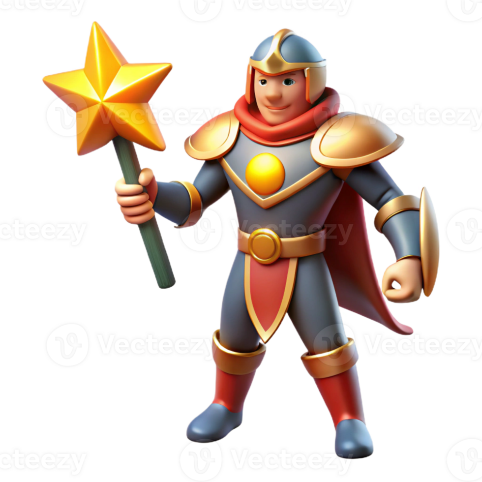 dramatic traditional 3D Cartoon Knight with Star Wand original png