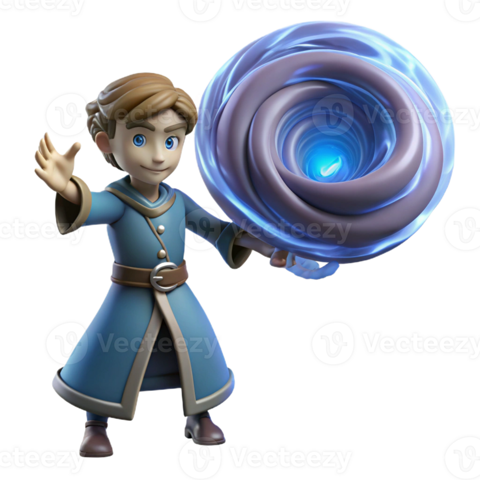 beautiful creative Young Wizard 3D Render authentic png