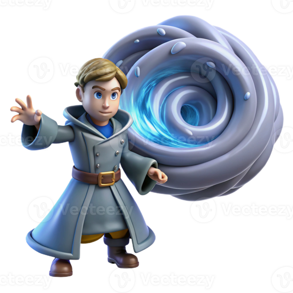 dramatic traditional 3D Render Young Wizard with Vortex authentic png