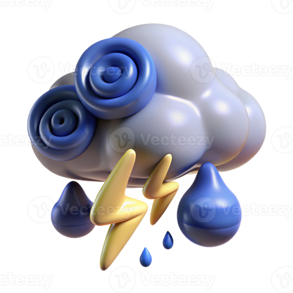 magnificent vintage Cartoon 3D Storm Cloud Illustration original png
