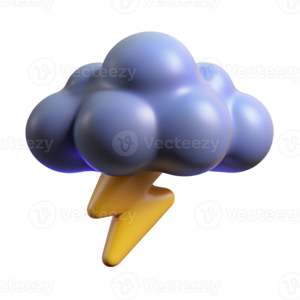 beautiful modern 3D Render Storm Cloud with Lightning detailed png