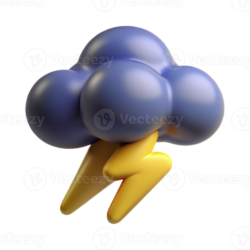 elegant rustic 3D Cartoon Cloud with Lightning original png