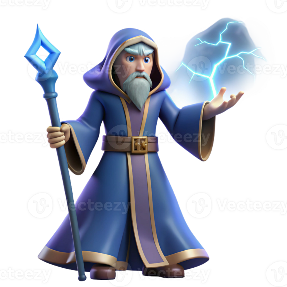 elegant creative 3D Render Wizard with Staff and Magic authentic png