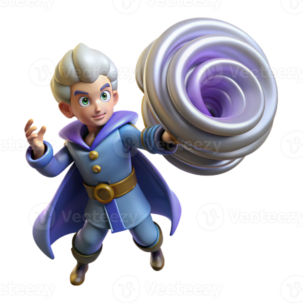 dramatic minimalist 3D Render Young Wizard Cartoon Magical Power authentic png