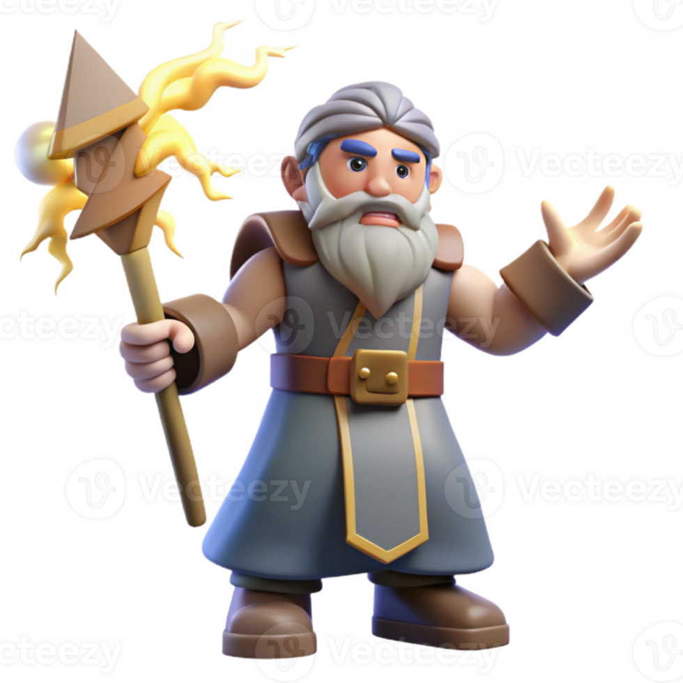 vibrant traditional 3D Render of a Wise Wizard exclusive png