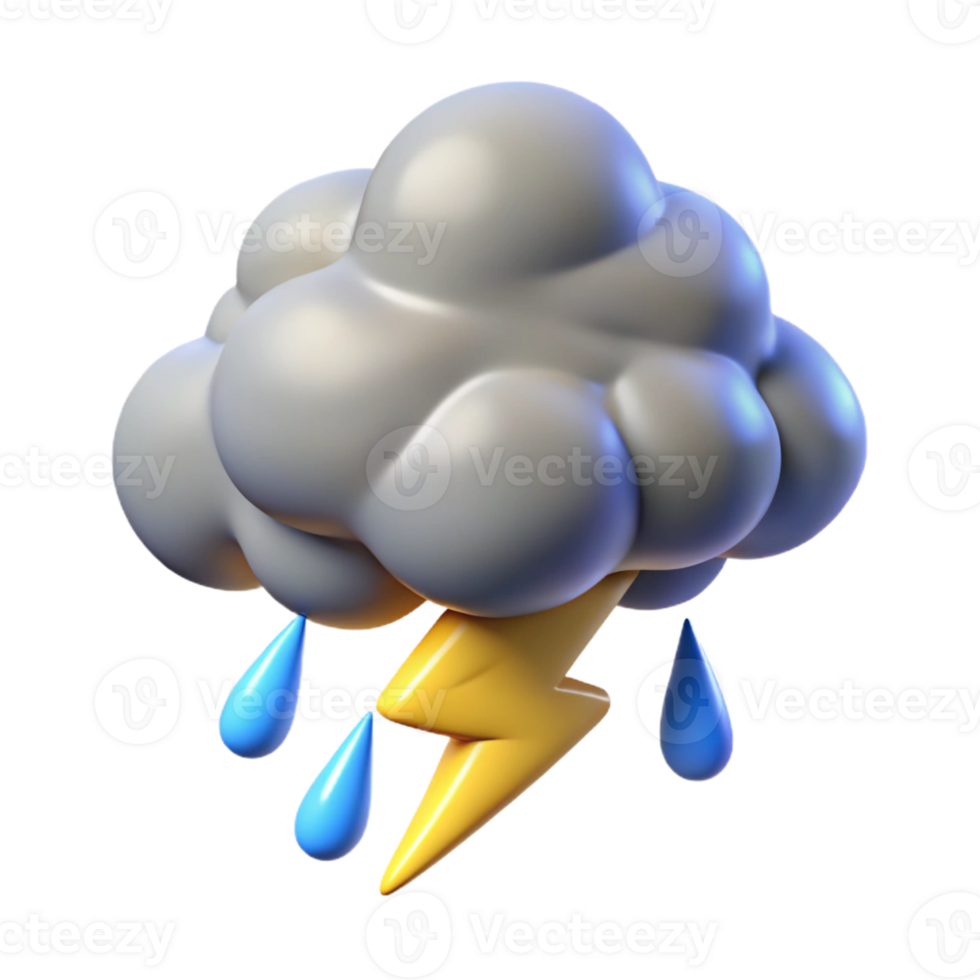 extraordinary traditional 3D Storm Cloud Illustration Rain and Lightning exclusive png