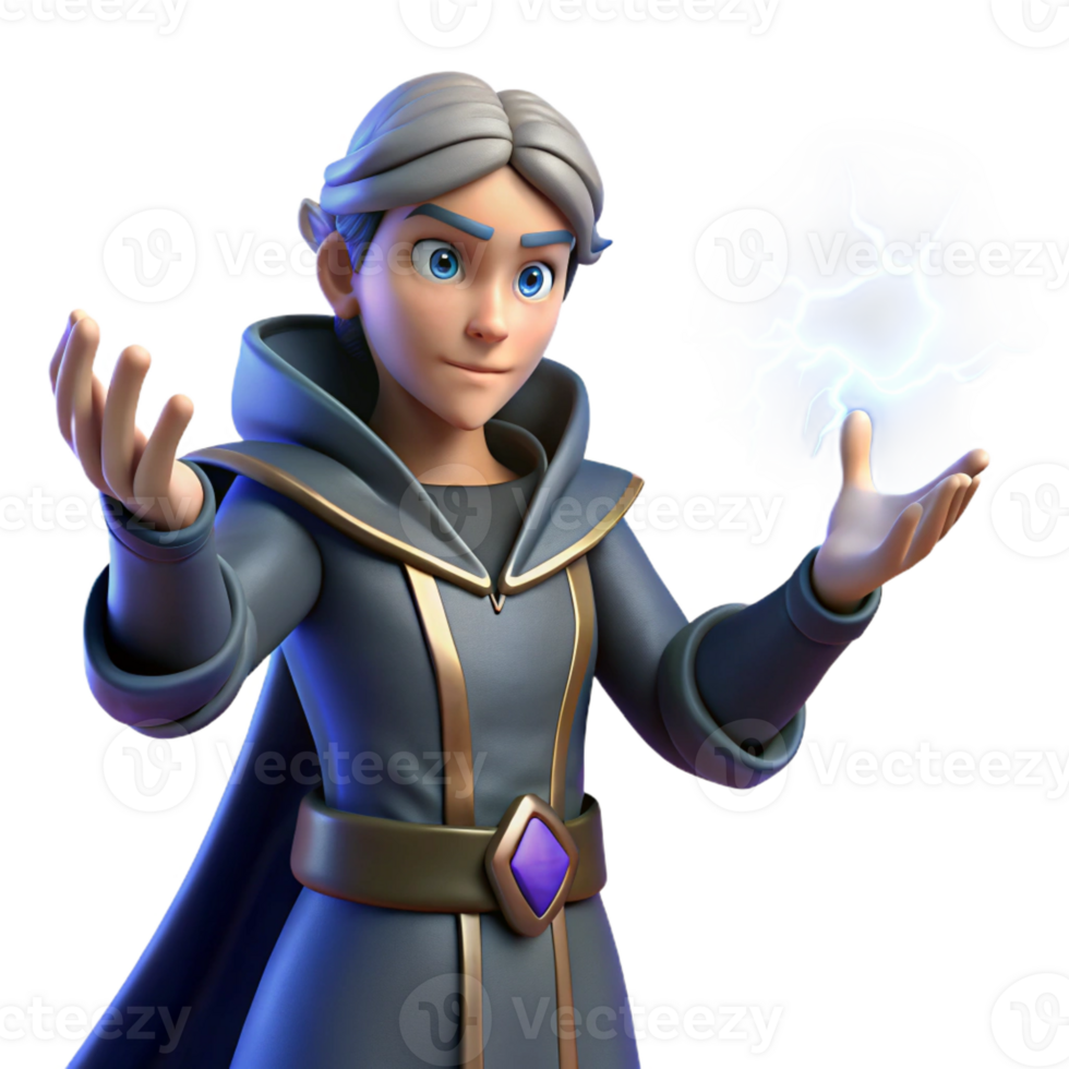 wonderful abstract 3D Render Young Mage with Magic high quality png