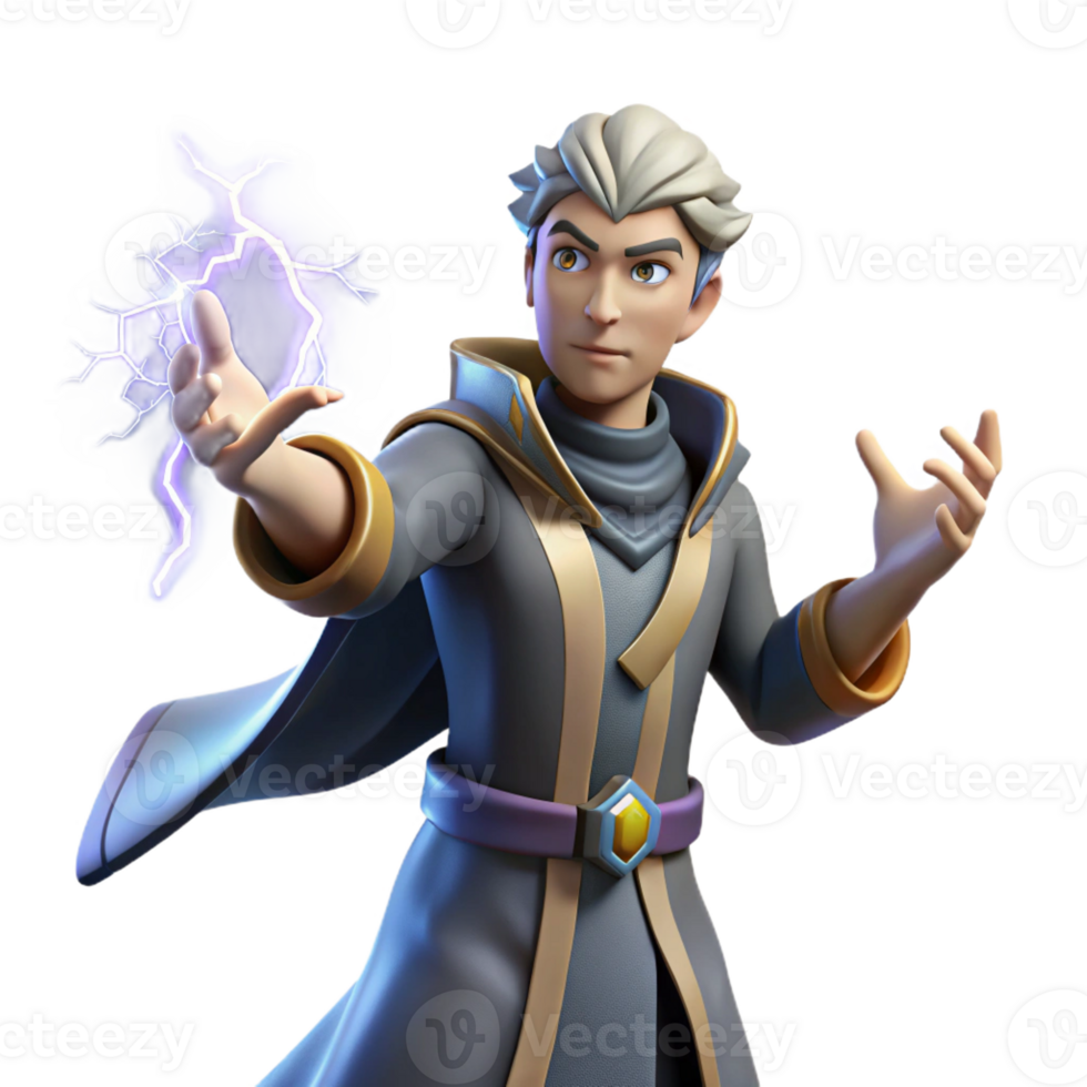 stunning rustic 3D Render Young Wizard Casting Spell authentic png