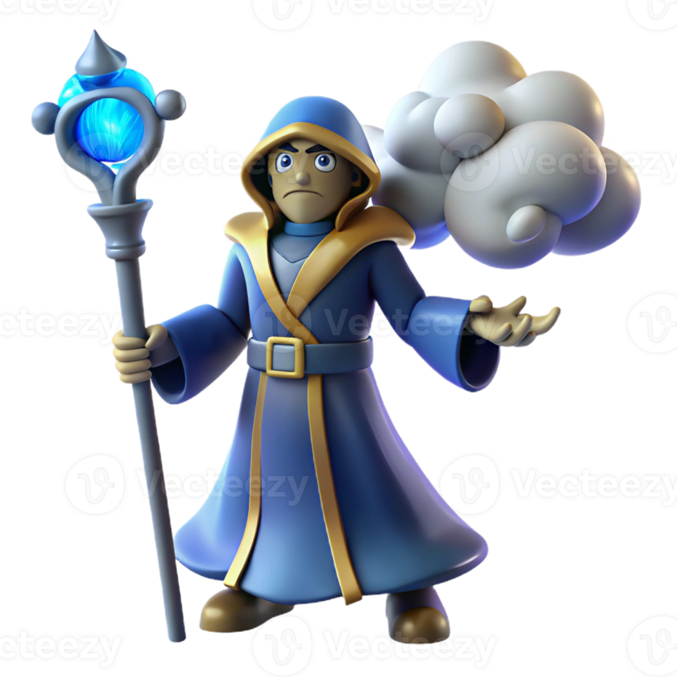 stunning minimalist 3D Render Cartoon Wizard Staff Magic premium png