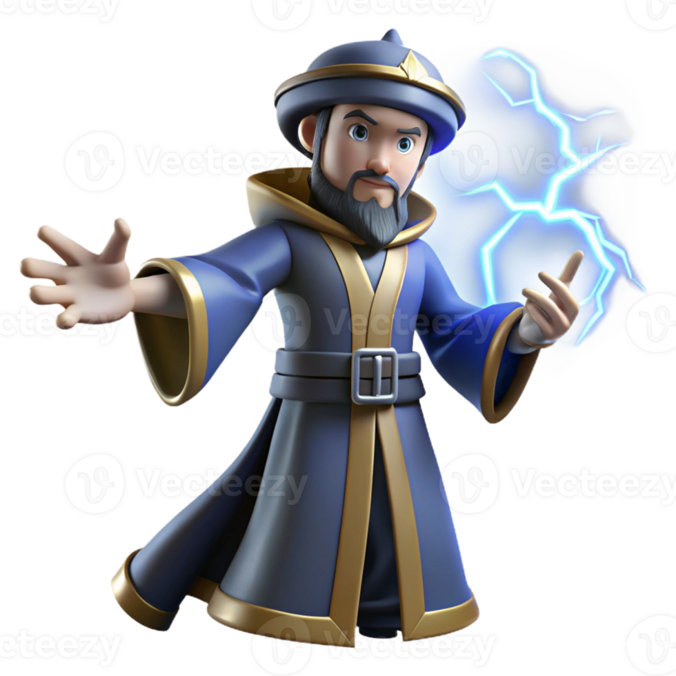 elegant creative 3D Render Wizard Casting Lightning Spell exclusive png