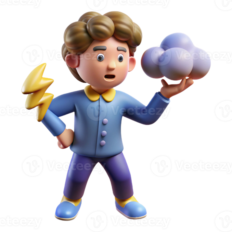 impressive modern 3D Cartoon Boy with Lightning and Cloud high resolution png