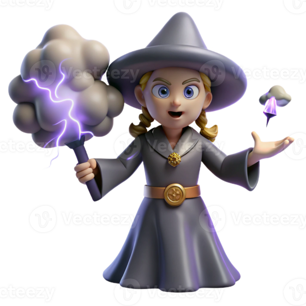 stunning modern 3D Render of a Young Witch detailed png