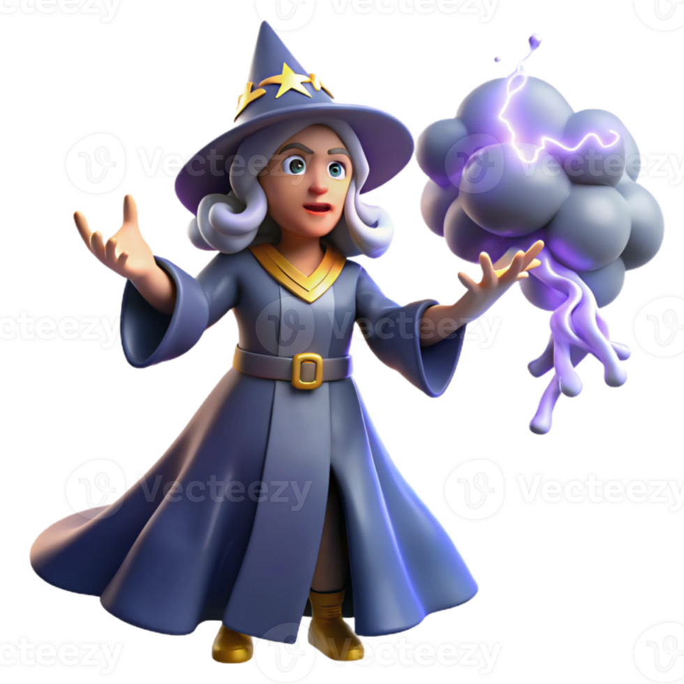 stunning creative 3D Render of a Female Wizard Casting a Spell detailed png