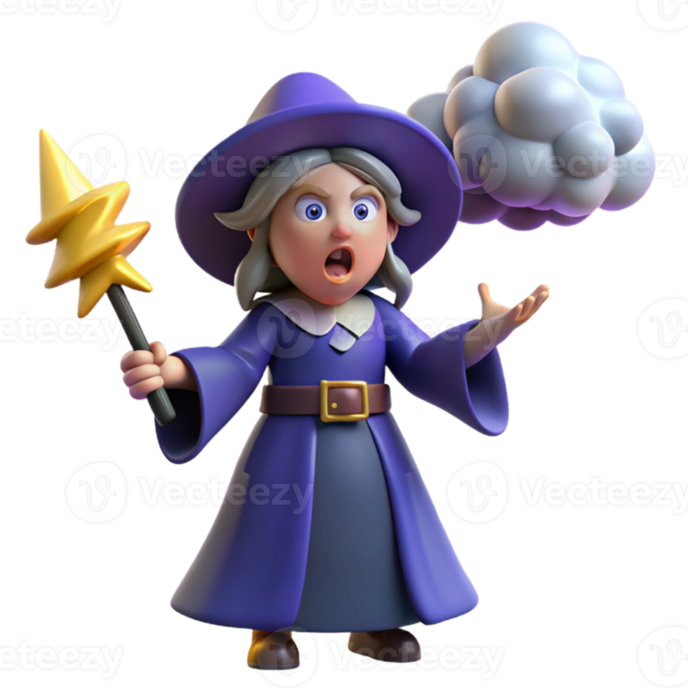 beautiful creative 3D Render Surprised Witch professional png