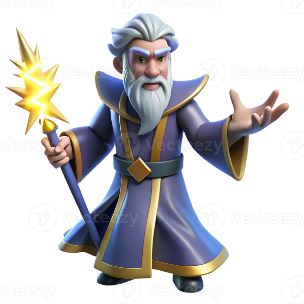 elegant minimalist 3D Render Wizard with Staff high resolution png