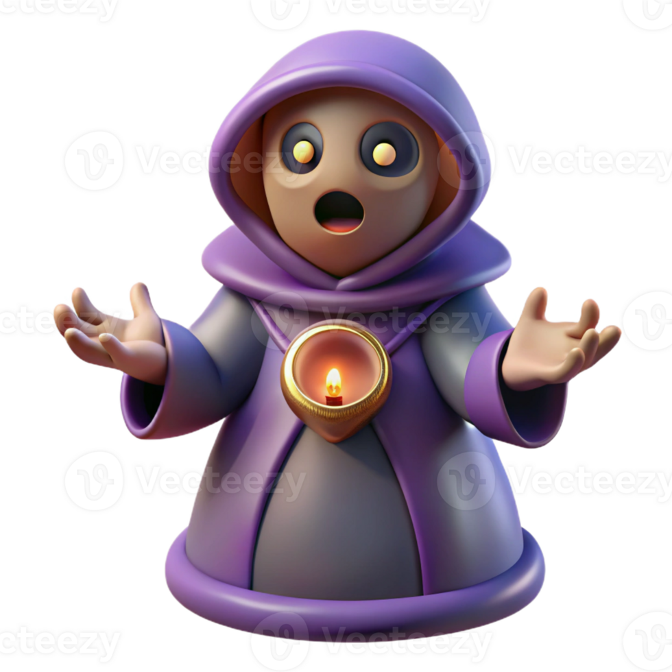 extraordinary artistic 3D Render Surprised Wizard Illustration high quality png