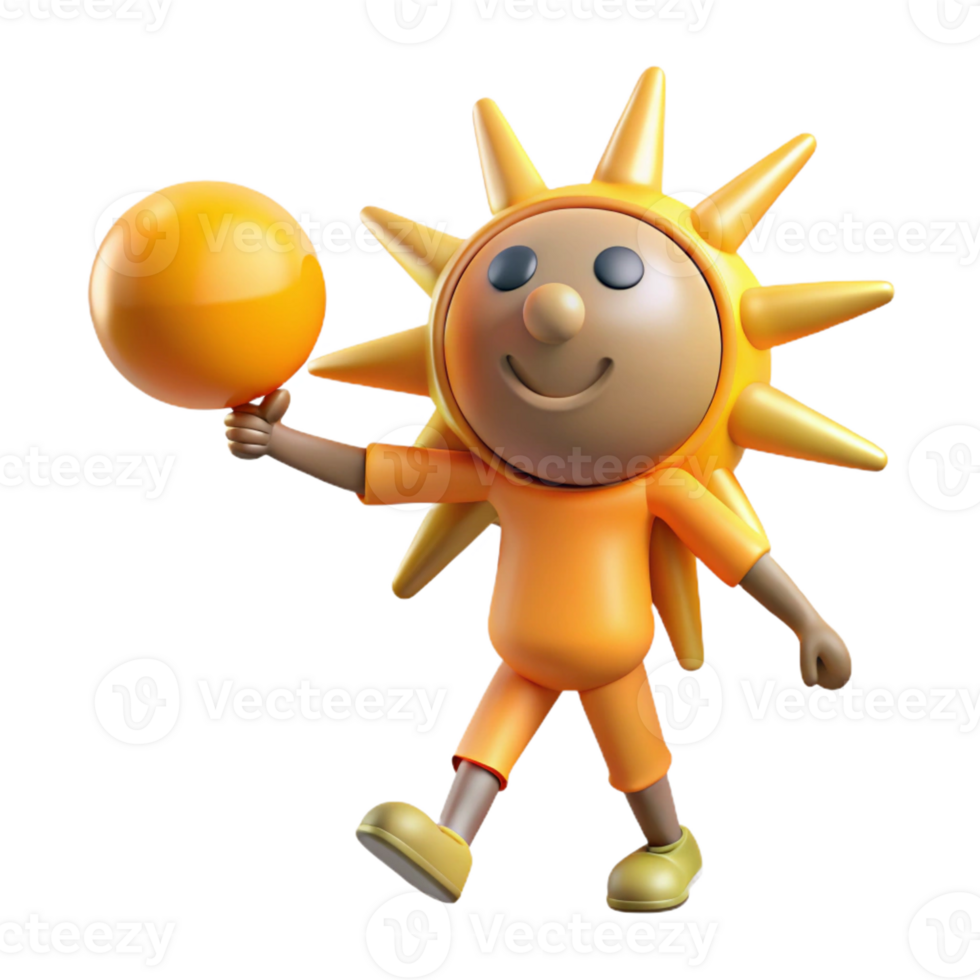 extraordinary classic Joyful Sun Character 3D Render professional png