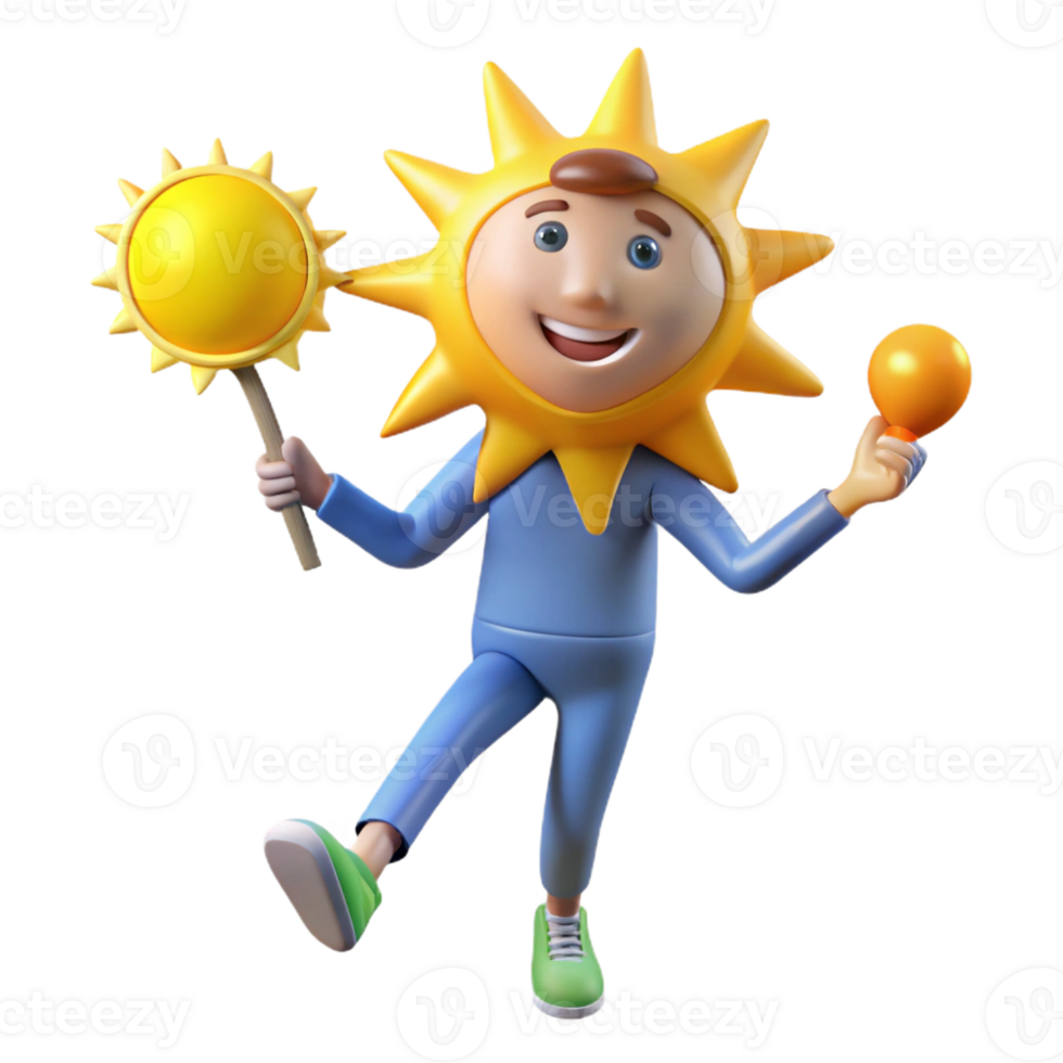 serene artistic Joyful Sun Character 3D Render exclusive png