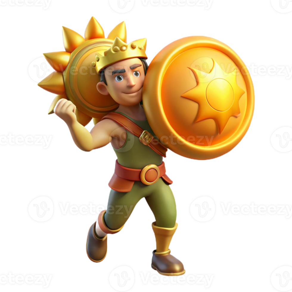 elegant rustic 3D Render Sun King Warrior high quality png