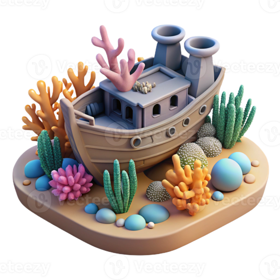 dramatic artistic Sunken Ship 3D Illustration authentic png