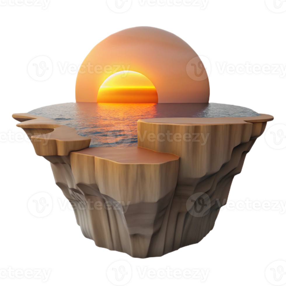 dramatic abstract Sunset Ocean Cliff 3D Render detailed png
