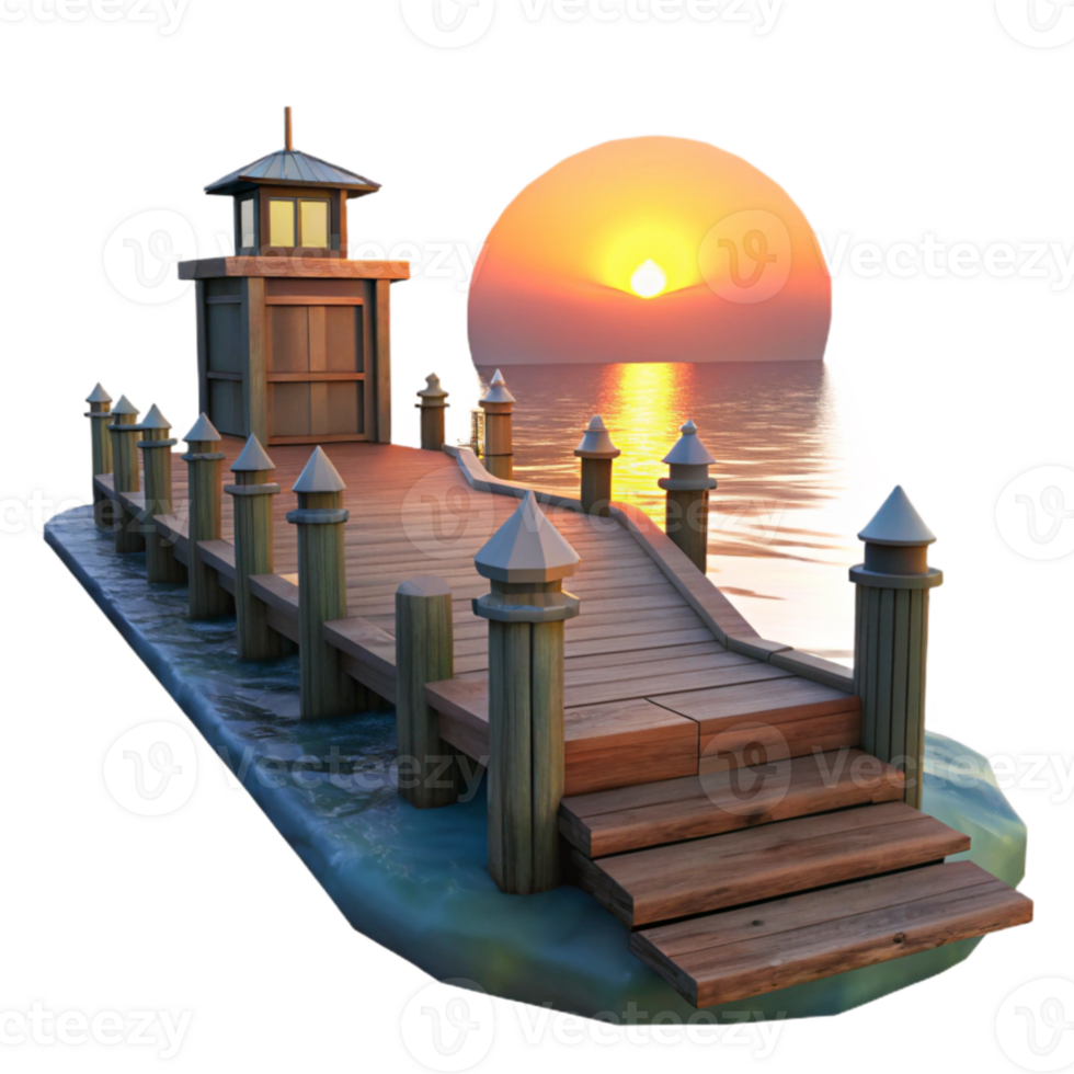 dramatic classic Sunset Pier 3D Render professional png