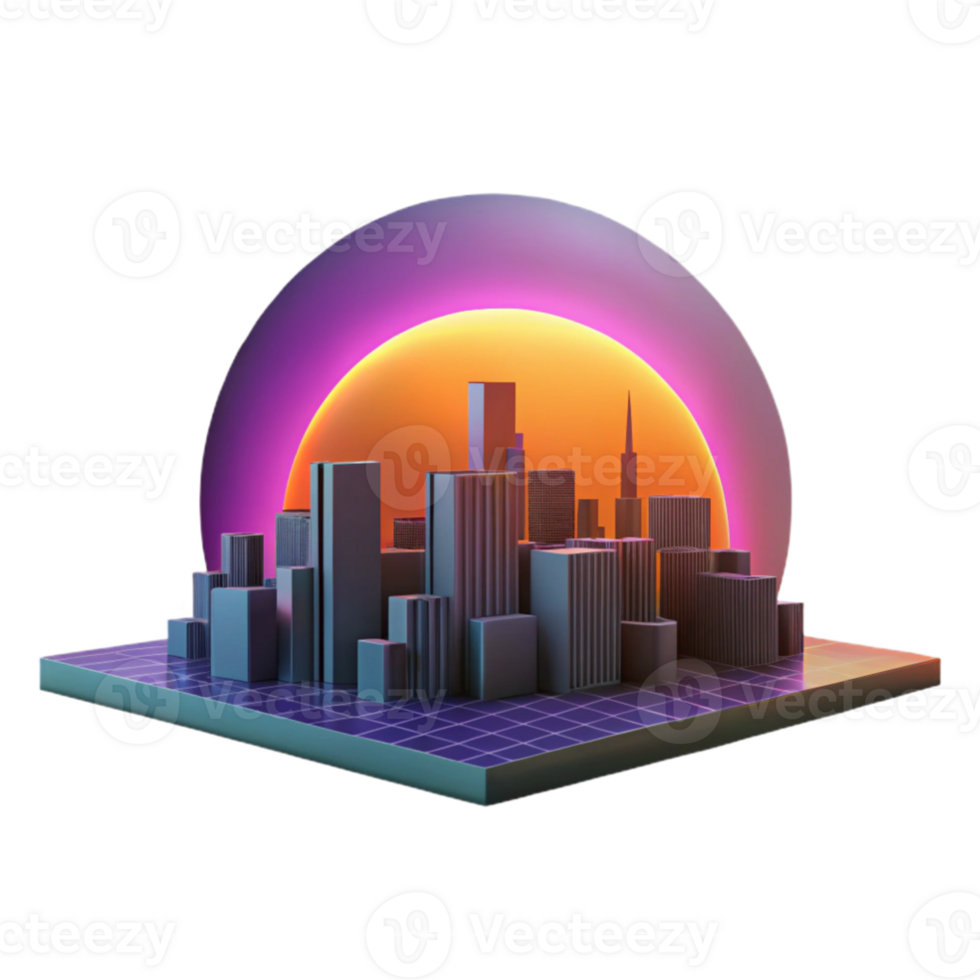 extraordinary classic Synthwave Cityscape 3D Render premium png