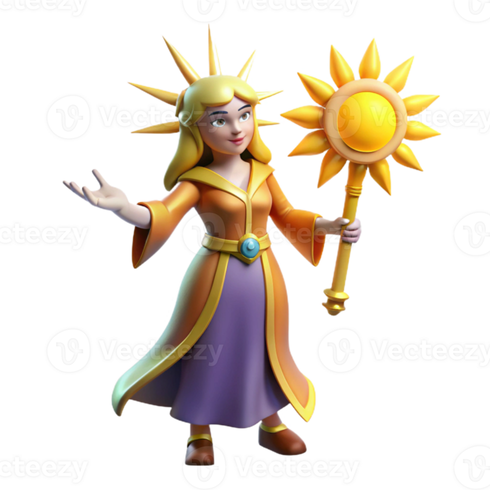 beautiful vintage 3D Render Sun Goddess Illustration detailed png