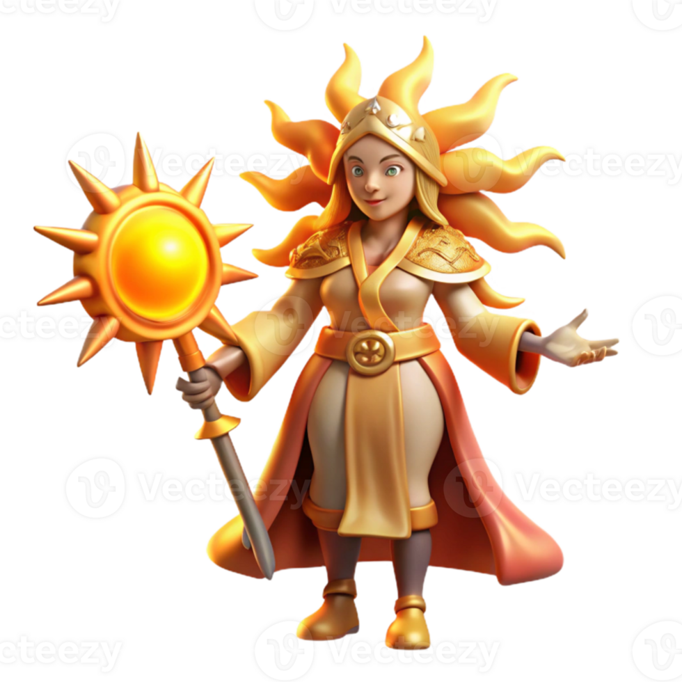 serene rustic Golden Sun Priestess 3D Render authentic png