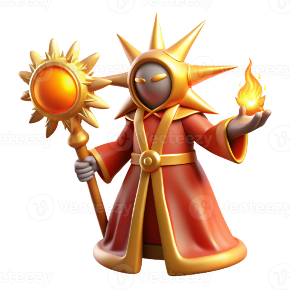 serene traditional 3D Render Sun Wizard Fantasy Character 4K png