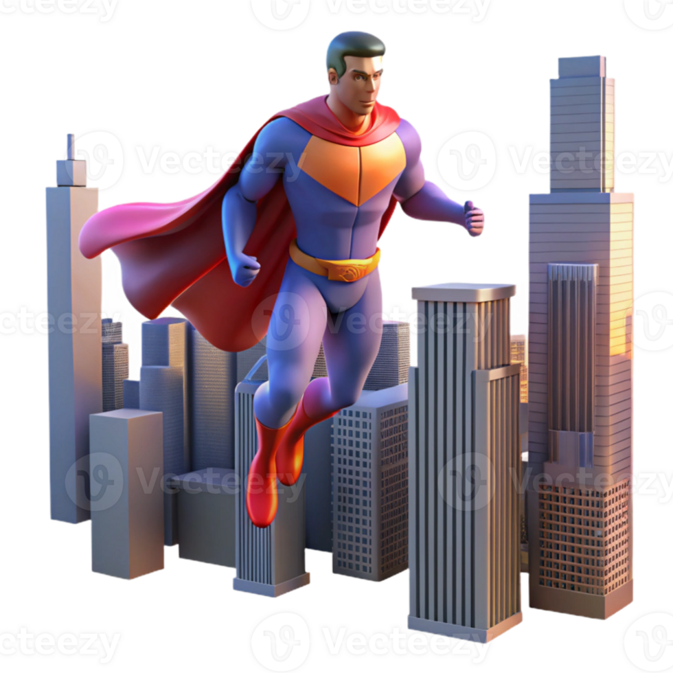 magnificent rustic Superhero 3D Render Cityscape exclusive png