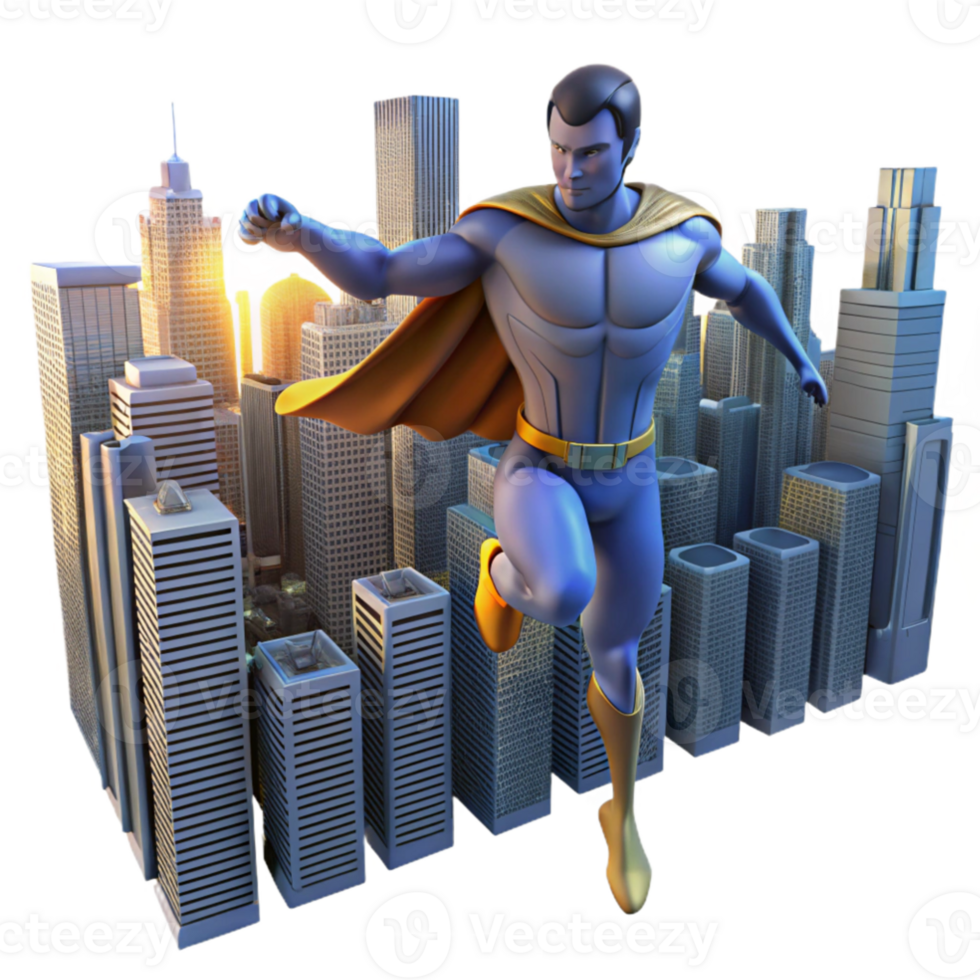 beautiful vintage Superhero 3D Render Cityscape Background original png