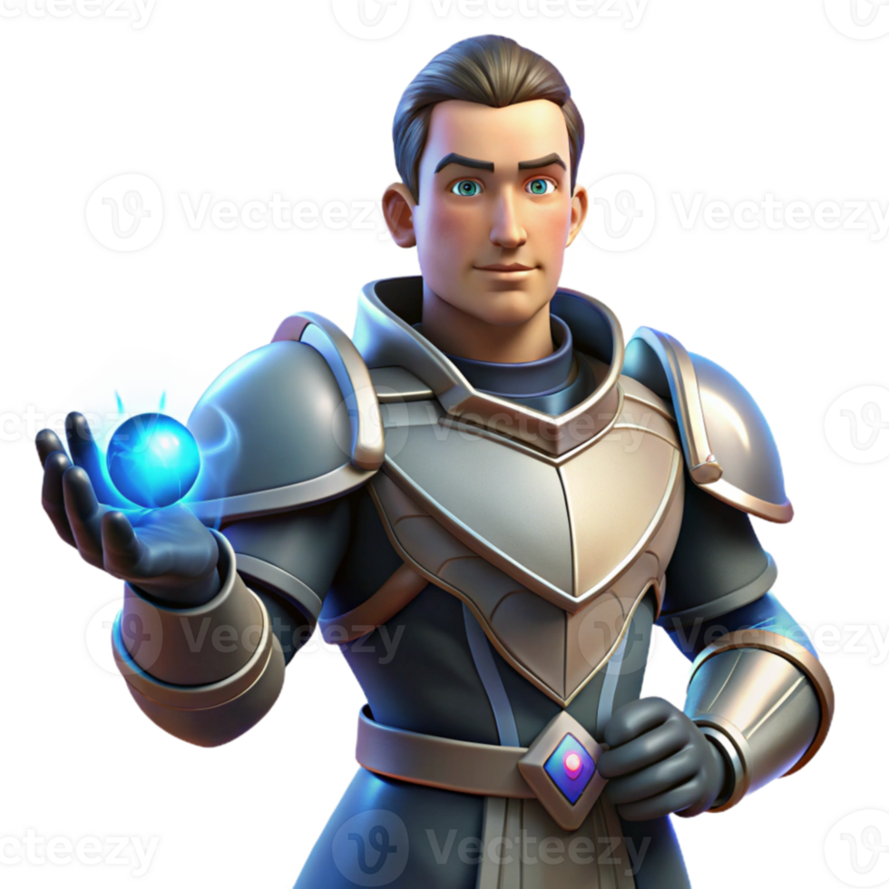serene rustic 3D Render Fantasy Knight with Magic Orb exclusive png