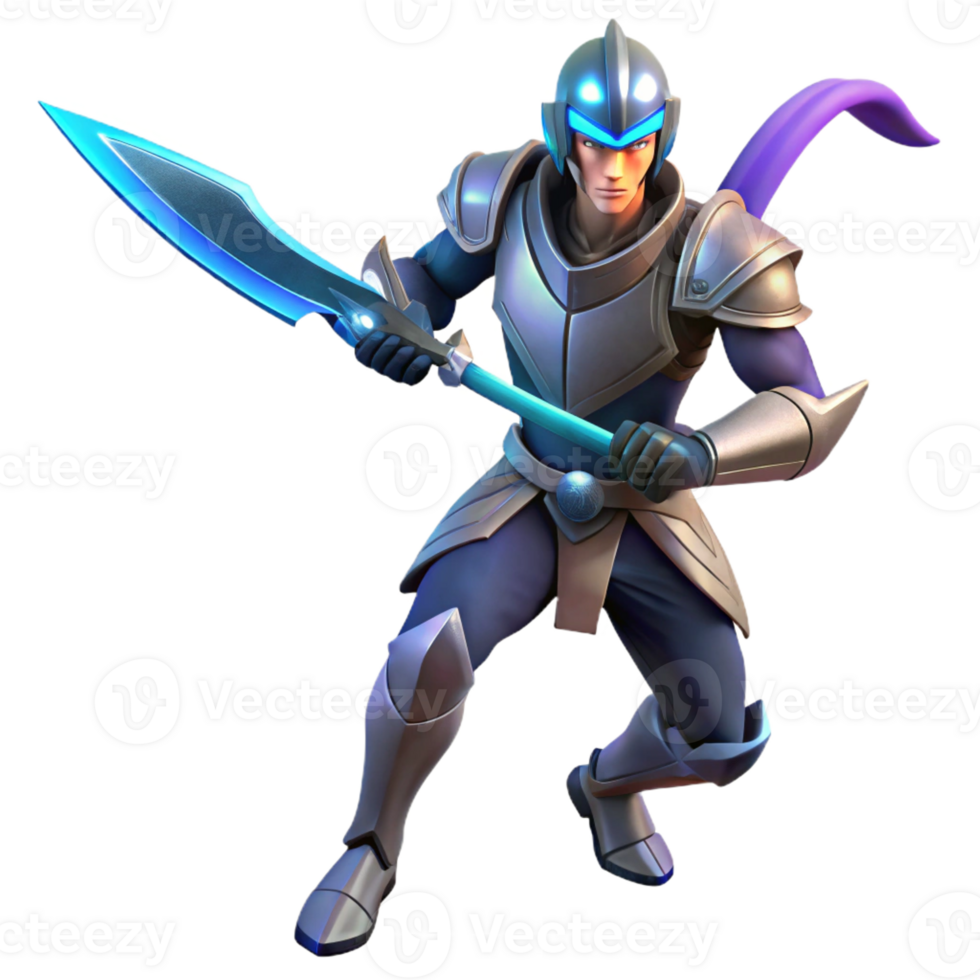 extraordinary traditional 3D Render Fantasy Knight with Glowing Spear professional png