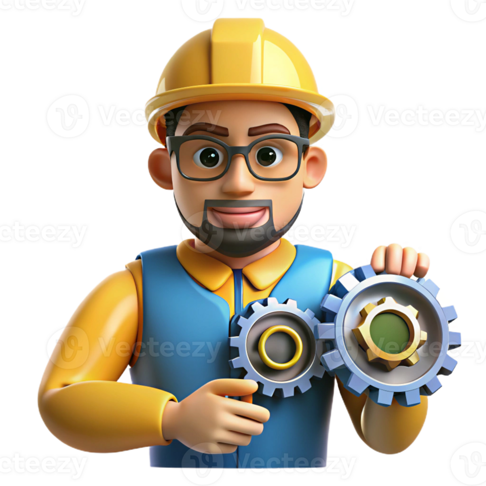 magnificent vintage 3D Illustration Cartoon Engineer Gear Technician 4K png