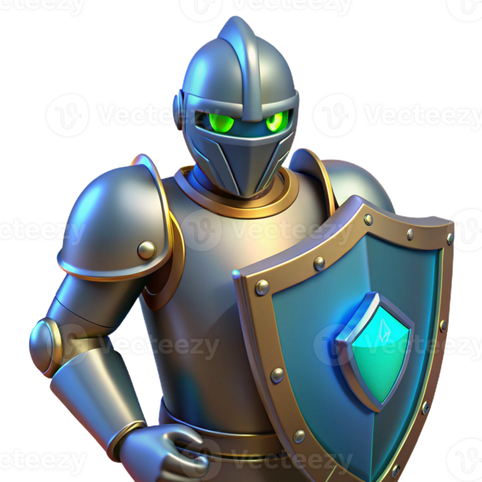 dramatic artistic 3D Render Knight Robot with Shield original png