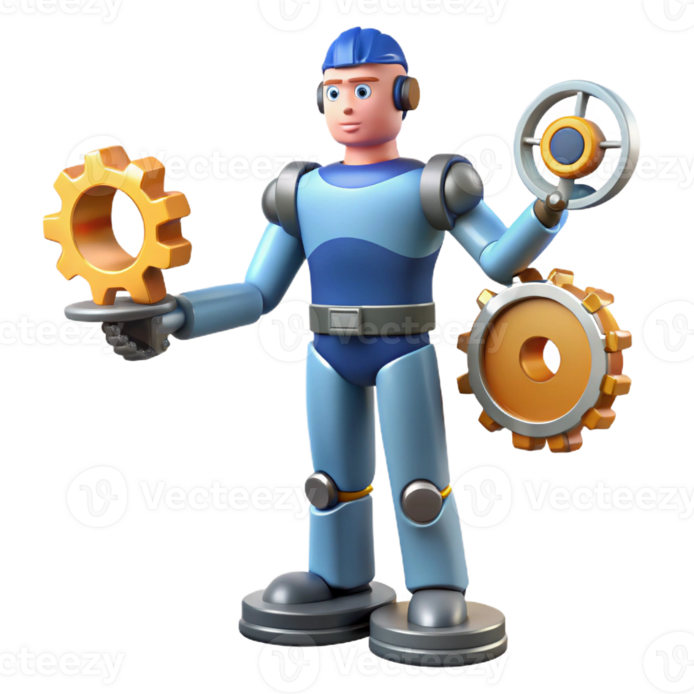 extraordinary abstract 3D Robot Mechanic with Gears Illustration high resolution png
