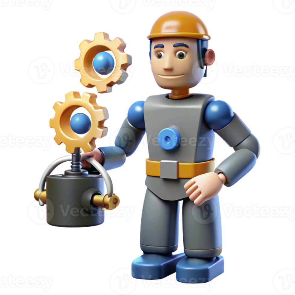 magnificent minimalist 3D Cartoon Robot Mechanic Gears Illustration professional png