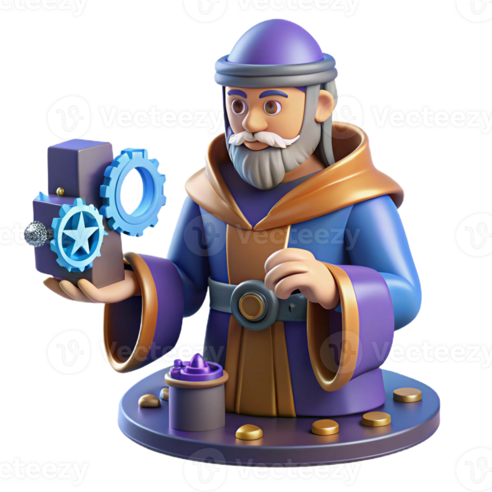 vibrant classic Wise Wizard 3D Render authentic png