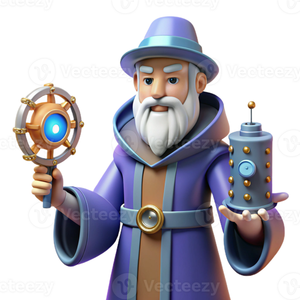 magnificent artistic Wise Wizard 3D Render authentic png