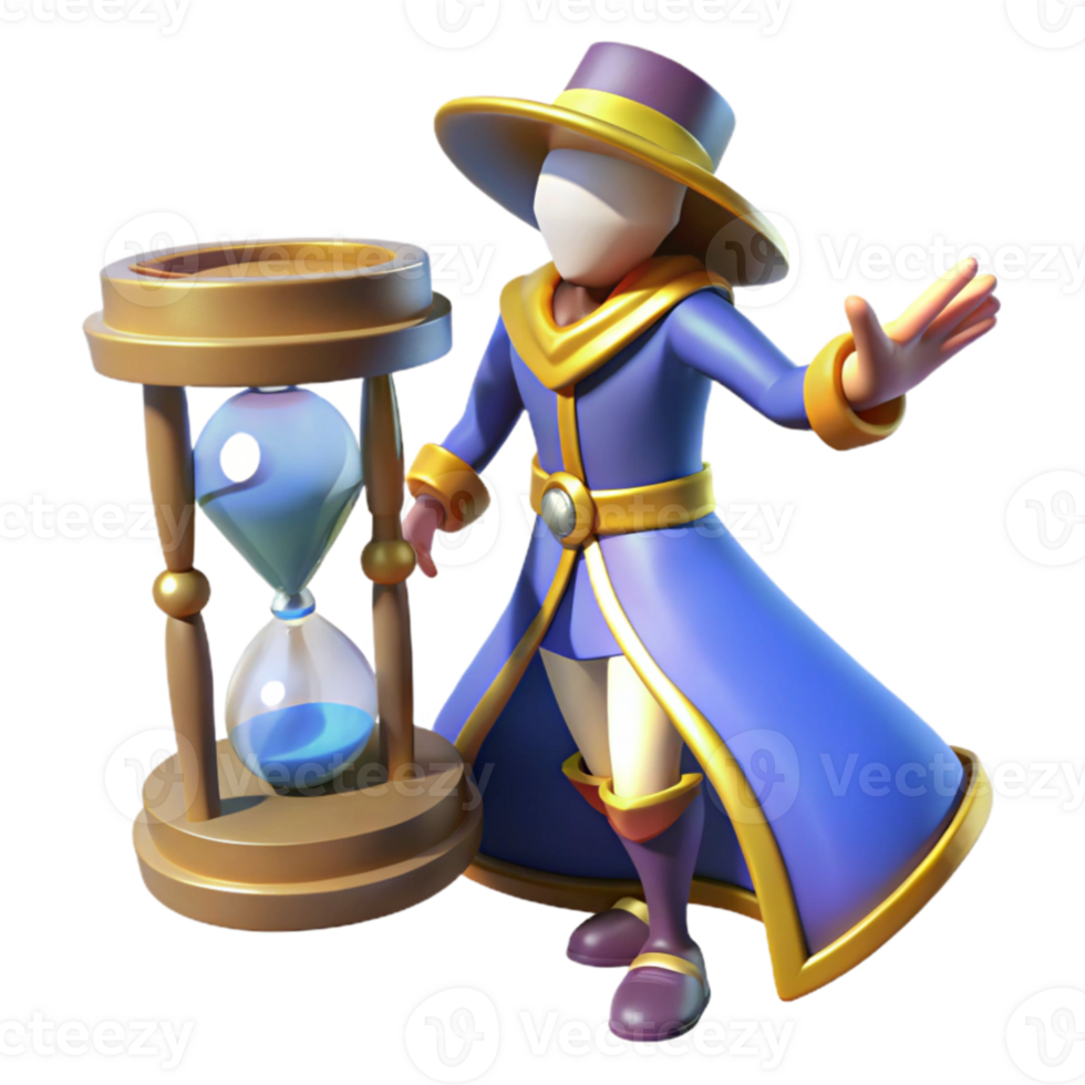 magnificent vintage 3D Cartoon Wizard with Hourglass genuine png