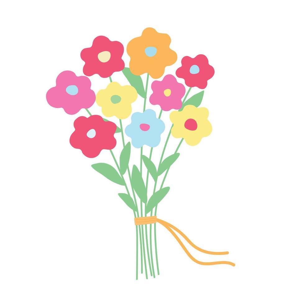 A simple abstract bouquet of colorful summer flowers tied with ribbons. flat graphics. vector