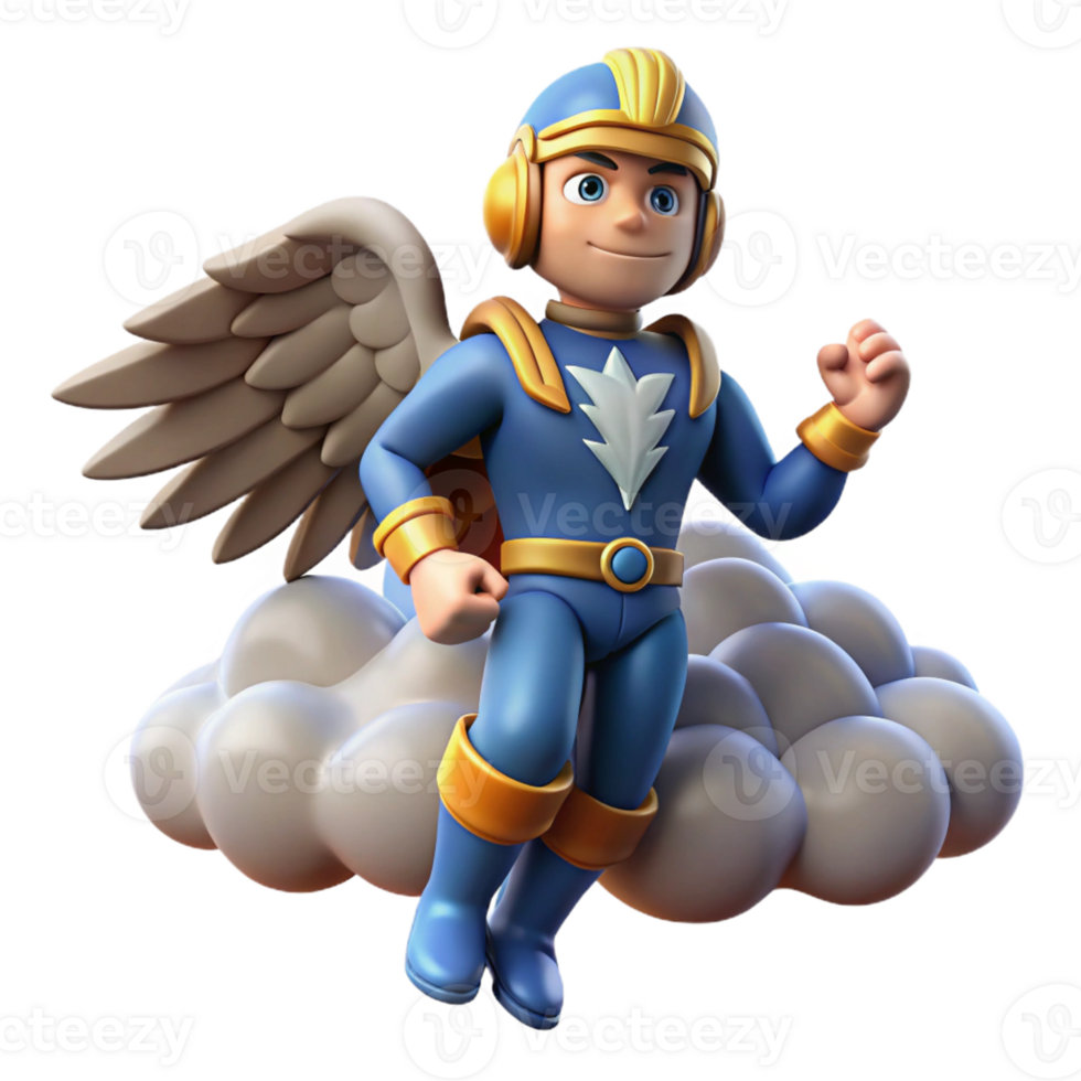 magnificent creative 3D Render Super Hero with Wings on Cloud professional png