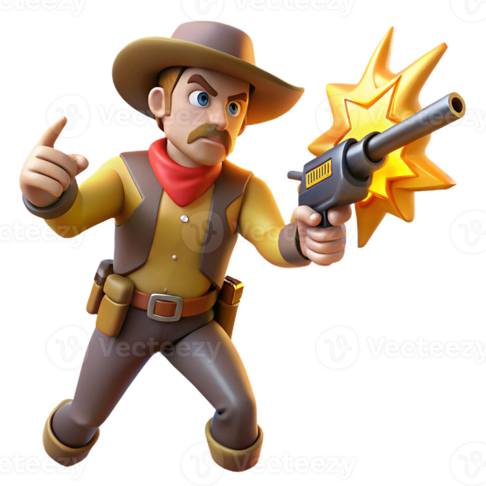 vibrant minimalist 3D Cartoon Cowboy Action Render professional png